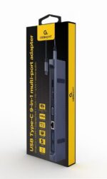 Adapteris su USB-C, HDMI, USB 3.0 ir DisplayPort prievadu išdėstymas