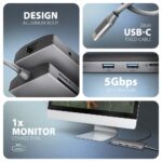 USB-C 9in1 hub'as HMC-8HLSA, matomas iš šono, rodo jungčių išdėstymą
