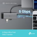 Adapterio I/O HUB USB-C 5PORT/UH5020C priekis su jungčių išdėstymu