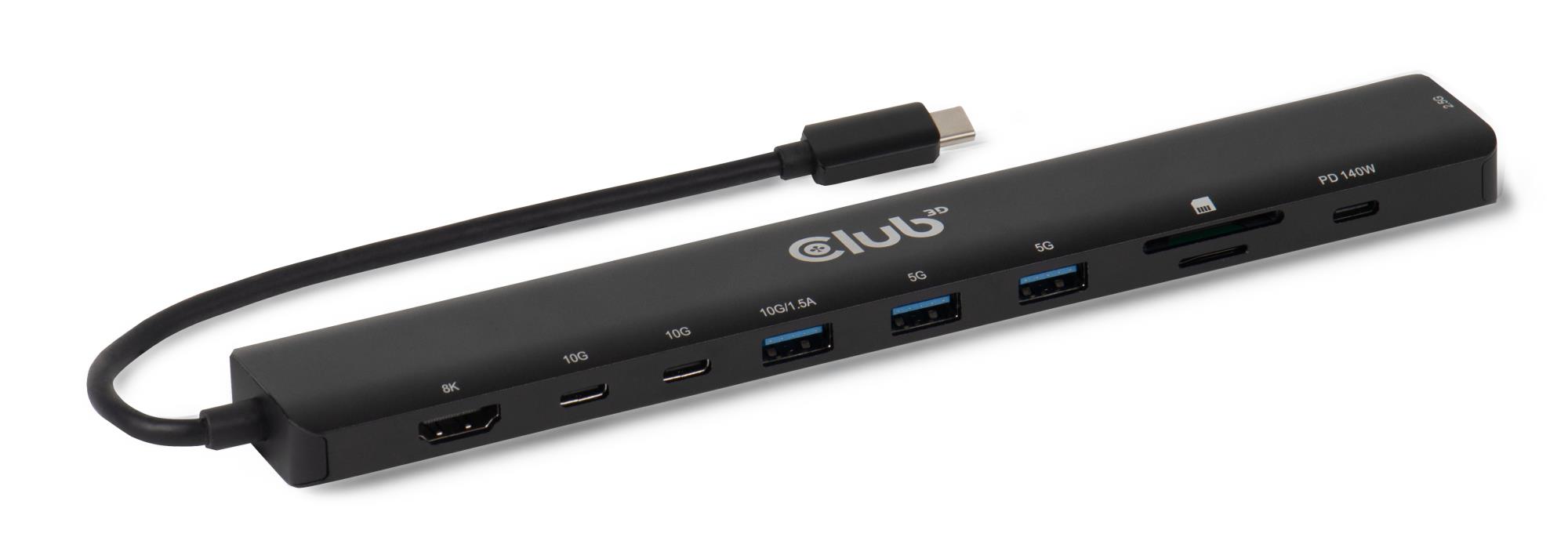 e64c9137-3009-4276-80af-b9fe0a5bf24c Club 3D CSV-2550 10-in-1 USB-C dokas su 140W galia