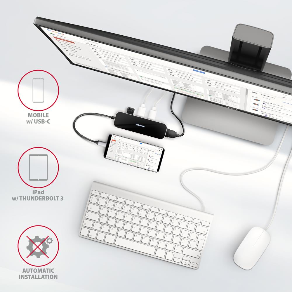 e6659125-0d0b-4e7a-b45a-234d45433927 USB-C 6IN1 HMC-6H4A adapteris, matomas iš šono su prijungtais įrenginiais