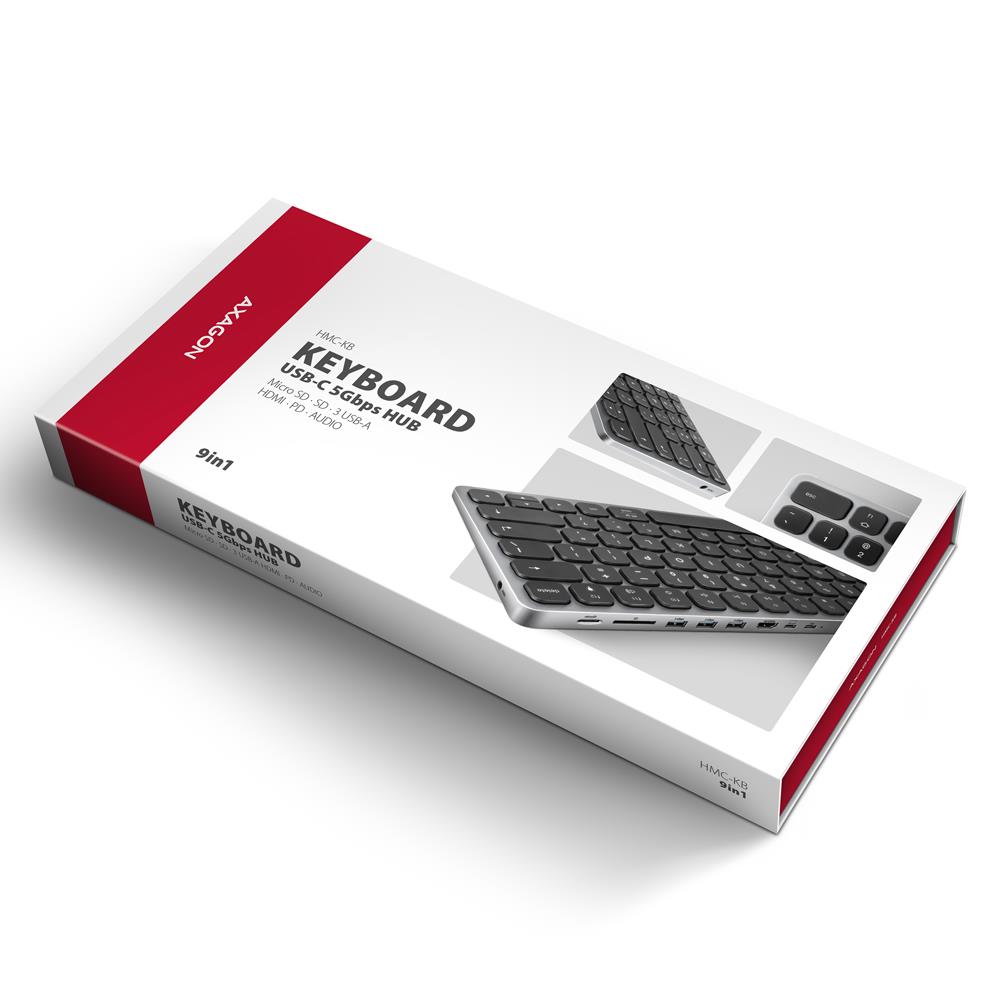 e66b61d7-2314-4d20-8762-565c0f561b32 KEYBOARD + I/O HUB 9IN1/0.6M HMC-KB-US AXAGON