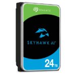 HDD SEAGATE SkyHawk AI 24TB, šoninis vaizdas su jungtimis ir etiketėmis