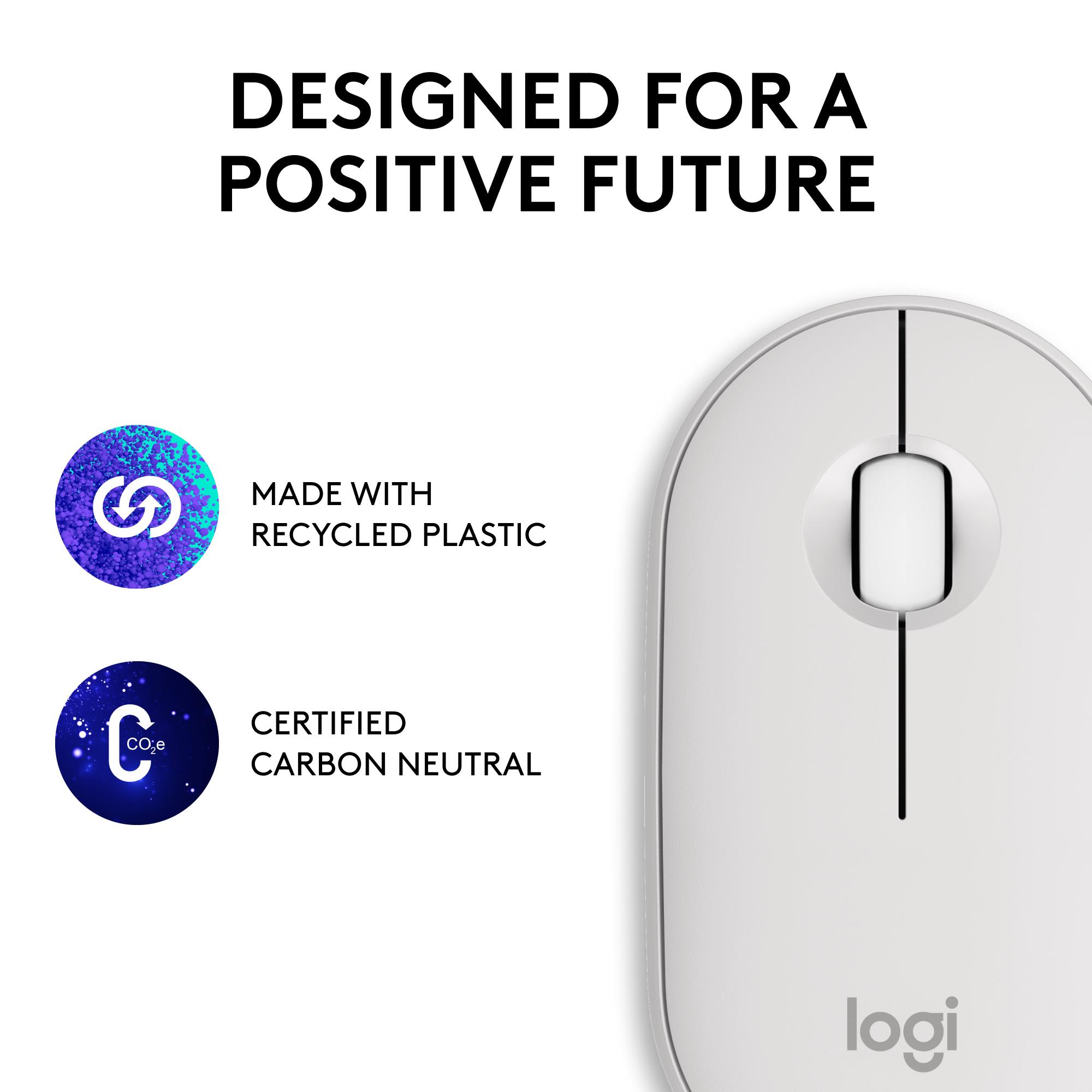 ea40f6ba-f630-4b4b-bc0a-7464d6798fa5 Pelės Logitech M350S balta, iš arti matomas optinis jutiklis ir mygtukai