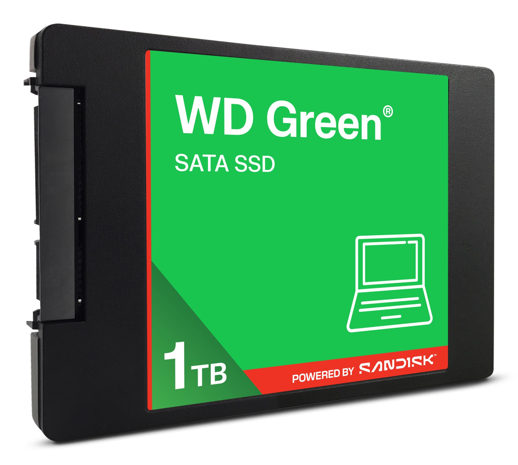 eafc2f9d-2c1a-44a3-8cf1-fcfc4ac4634c SSD WESTERN DIGITAL Green 1TB 3D NAND, šoninis vaizdas su jungtimis