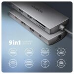 I/O HUB USB-C 9IN1 HMC-8HLSA su matomu prievadų išdėstymu