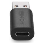 Adapteris USB3.2 Type C/A LINDY, matomas iš šono, rodo jungčių išdėstymą