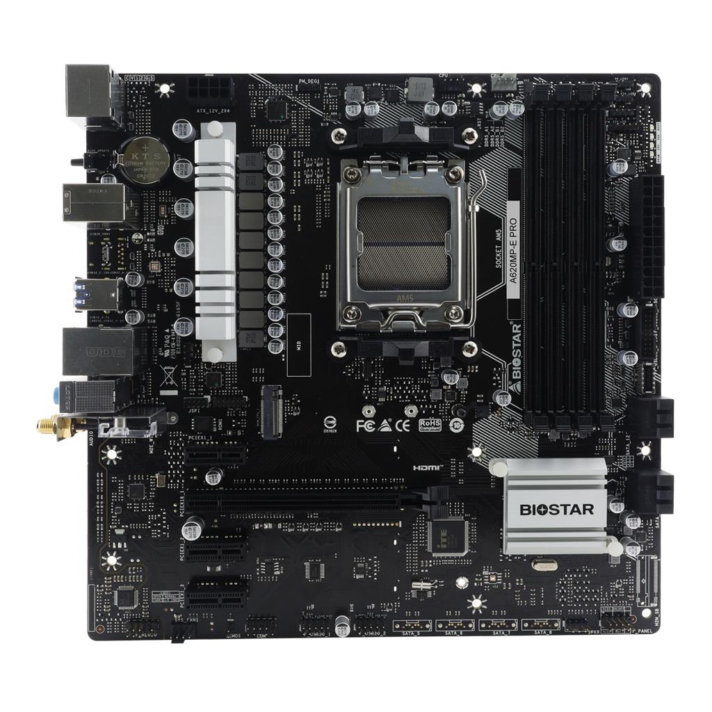 ed8e348e-38b5-49ee-8852-e6dd14a0d22d Mainboard BIOSTAR AMD A620 SAM5 Micro-ATX Memory DDR5 Memory slots 4 1xPCI-Express 3.0 1x 2xPCI-Express 4.0 1x 1xPCI-Express 4.0 16x 1xM.2 1xHDMI 1xDisplayPort 2xUSB 2.0 4xUSB 3.2 1xPS/2 1xRJ45 3xAudio port A620MP-EPRO