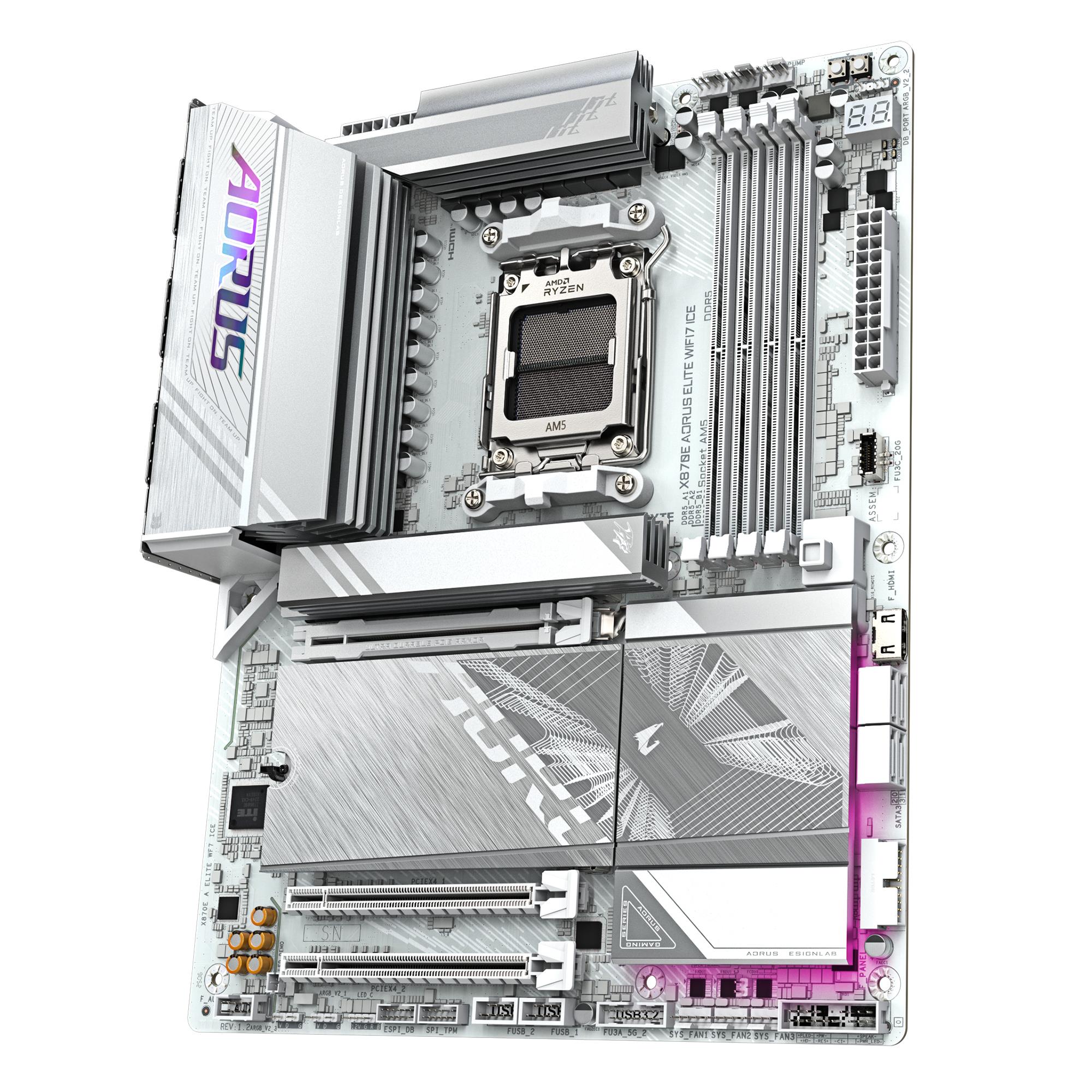 ee7e8b23-126b-47eb-a286-5fd1c8e3d4ba Mainboard GIGABYTE AMD X870 SAM5 ATX Memory DDR5 Memory slots 4 1xPCI-Express 3.0 2x 1xPCI-Express 4.0 4x 1xPCI-Express 5.0 16x 4xM.2 1xHDMI 4xUSB 2.0 6xUSB 3.2 2xUSB-C 1xOptical S/PDIF 1xRJ45 2xAudio port X870EAELITEWF7ICE1.2