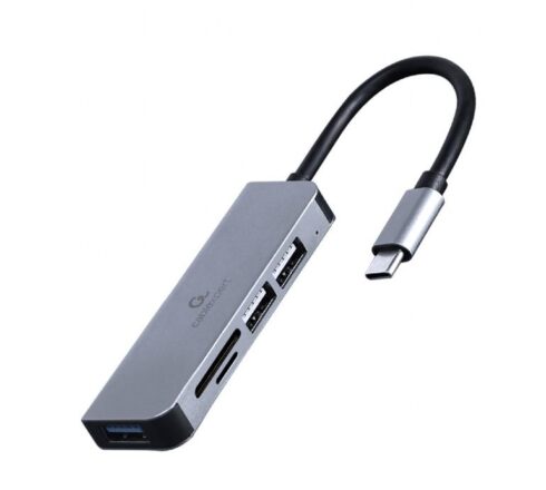 USB-C 3 prievadų hub'as su kortelių skaitytuvu, GEMBIRD