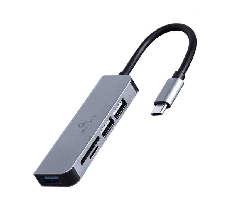 ef6ed323-59ba-459a-86df-e4a5753c5cc6 USB-C 3 prievadų hub'as su kortelių skaitytuvu, GEMBIRD