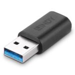 Adapteris USB3.2 Type C/A LINDY, matomas iš šono, rodo jungčių išdėstymą