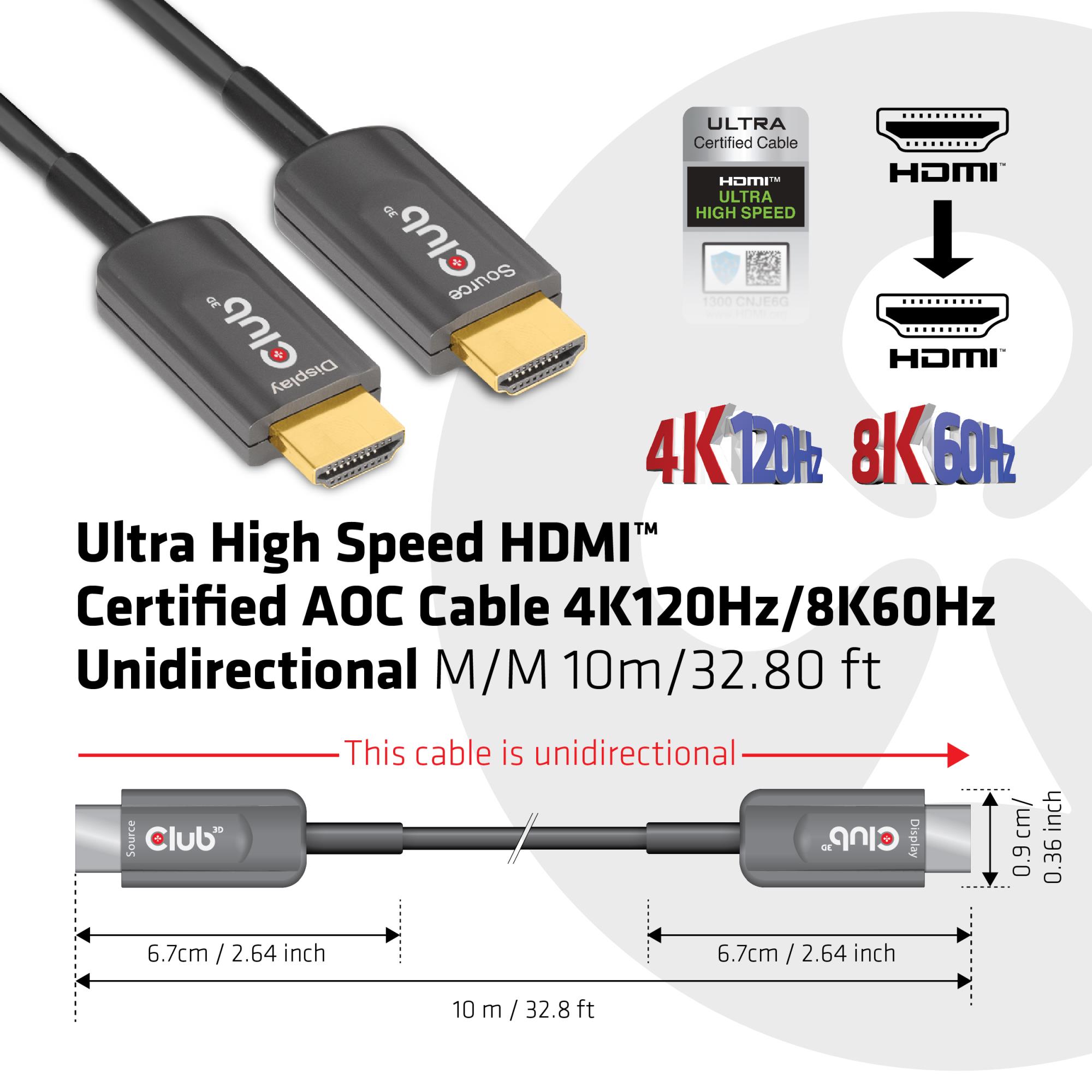 f748bd59-da86-4f82-9de6-eb6fe60e34a3 HDMI kabelis 10 metrų ilgio, rodomas iš šono, su jungtimis