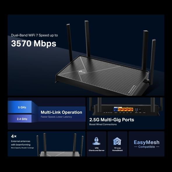 f9670408-4c7e-45c5-9890-e7fb9028852e Wireless Router TP-LINK 3600 Mbps Number of antennas 4 ARCHERBE3600