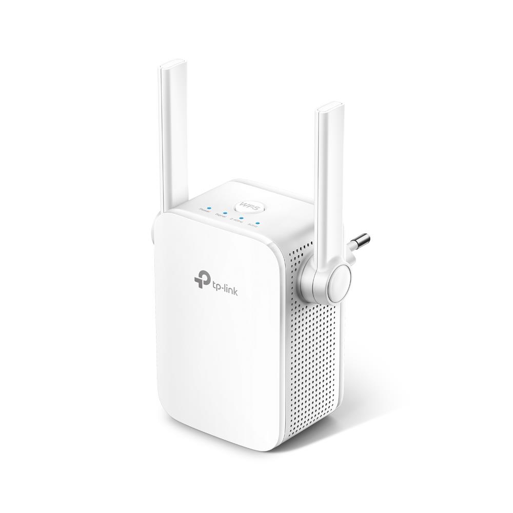 fa8d533c-4e50-4aa3-bc69-0b17a10a94d7 WRL RANGE EXTENDER RE205, šoninis vaizdas su antenomis ir jungtimis