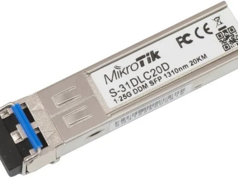 MikroTik   S-31DLC20D   SFP   Single-Mode Fiber   Dual LC   10/100/1000 Mbit/s   Wavelength 1310 nm   Maximum transfer distance 20000 m   -40 to +70C
