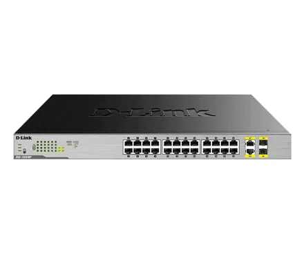 D-Link   Switch   DGS-1026MP   Unmanaged   Rack mountable   Gigabit Ethernet (copper) ports quantity 24   SFP ports quantity 2   PoE/Poe+ ports quantity 24   Power supply type Single   24 month(s)