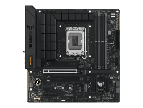 ASUS TUF GAMING B760M-PLUS WIFI II   Asus   Processor family Intel B760   Processor socket 1 x LGA1700 Socket   4 DIMM slots - DDR5, non-ECC, on-die ECC, unbuffered   Supported hard disk drive interfaces SATA-600 (RAID), 3 x M.2   Number of SATA connectors 4