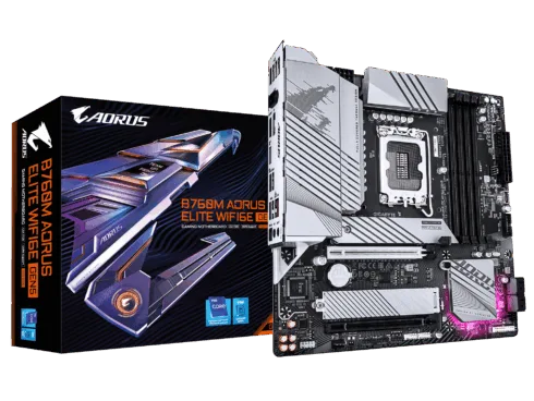 Gigabyte B760M AORUS ELITE WIFI6E GEN5   Processor family Intel   Processor socket LGA1700   DDR5   Supported hard disk drive interfaces M.2, SATA   Number of SATA connectors 4
