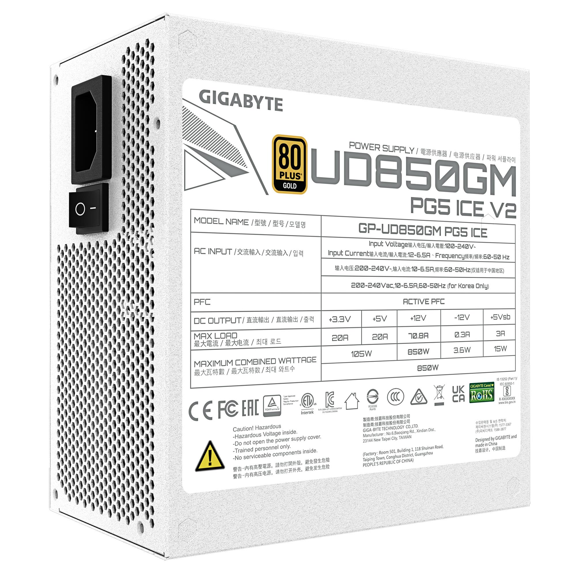 6a1867a6-187b-474e-8117-9b333b6d5d22 Power Supply GIGABYTE UD850GM PG5 ICE? ATX PC 100 - 240 V 850 W GP-UD850GMPG5ICE