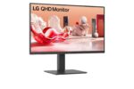 LG 27BA45QB-B monitorio šoninis vaizdas su reguliuojamu aukščiu ir pasukamu stovu