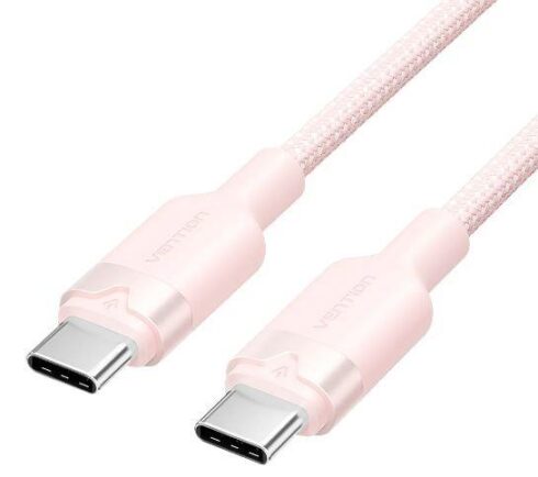 USB-C į USB-C laidas 1m, 3A srovė, rožinės spalvos