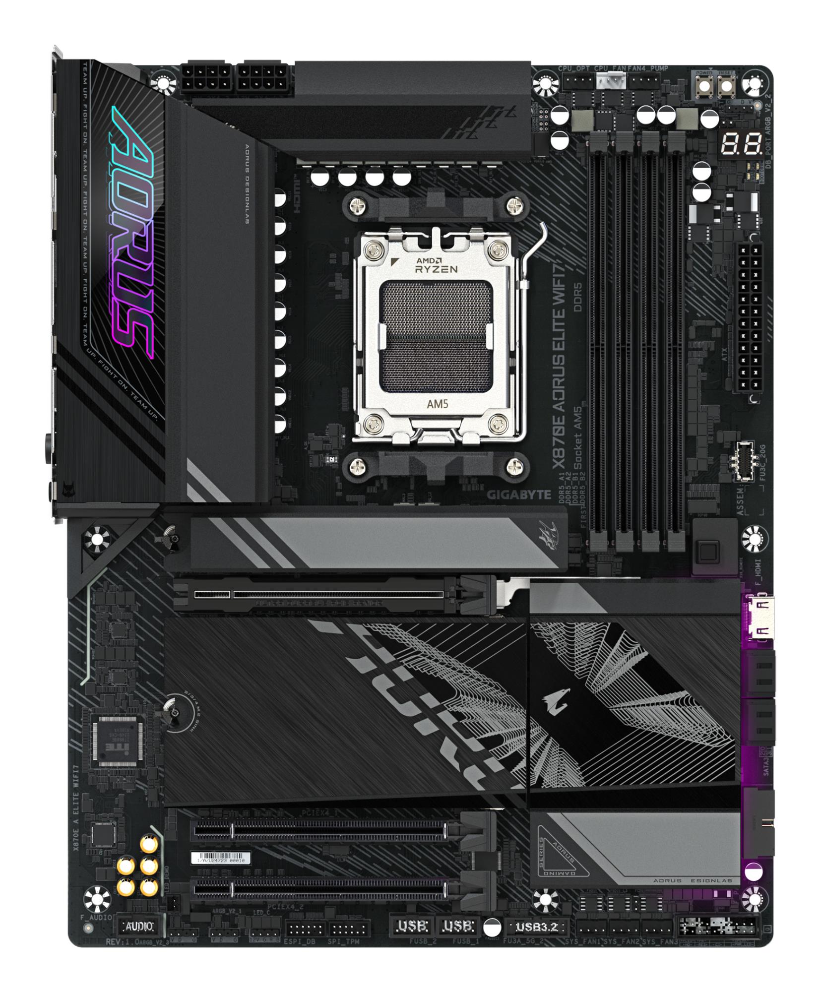 a9941e57-2862-422f-80ed-25ee5d9f0065 Mainboard GIGABYTE AMD X870E SAM5 ATX Memory DDR5 Memory slots 4 1xPCI-Express 3.0 4x 1xPCI-Express 4.0 4x 1xPCI-Express 5.0 16x 4xM.2 1xHDMI 4xUSB 2.0 6xUSB 3.2 2xUSB-C 1xOptical S/PDIF 1xRJ45 2xAudio port X870EAELITEWIFI71.2