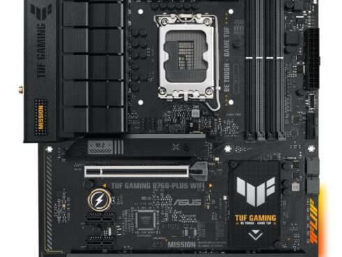 Mainboard ASUS Intel B760 Express LGA1700 ATX Memory DDR5 Memory slots 4 2xPCI-Express 3.0 1x 1xPCI-Express 3.0 16x 1xPCI-Express 5.0 16x 3xM.2 1xHDMI 1xDisplayPort 1xUSB 2.0 4xUSB 3.2 1xUSB-C 1xOptical S/PDIF 1xRJ45 5xAudio port TUFGAMINGB760-PLUSWIFI