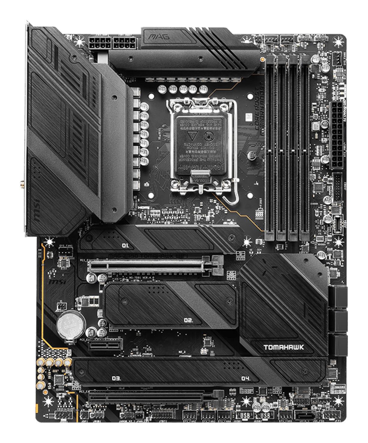 0fd71020-744b-4ae3-9eef-91a952582681-1 Mainboard MSI Intel Z790 LGA1700 ATX Memory DDR5 Memory slots 4 1xPCI-Express 3.0 1x 2xPCI-Express 5.0 16x 4xM.2 1xHDMI 1xDisplayPort 8xUSB 3.2 2xUSB-C 1xOptical S/PDIF 1xRJ45 5xAudio port MAGZ790TOMAHAWKWIFI
