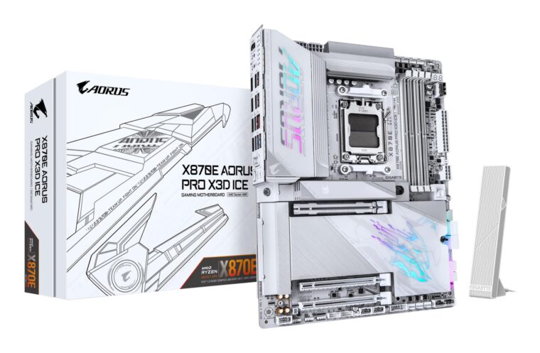 GIGABYTE X870E A PRO X ICE motininė plokštė su AM5 lizdu ir DDR5 RAM