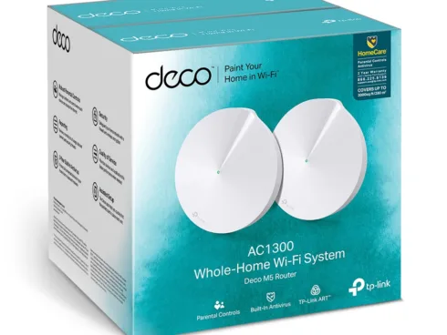 AC1300 Whole Home Mesh Wi-Fi System   Deco M5 (2-pack)   802.11ac   867+400 Mbit/s   10/100/1000 Mbit/s   Ethernet LAN (RJ-45) ports 2   Mesh Support Yes   MU-MiMO Yes   No mobile broadband   Antenna type 4xInternal per Deco uni