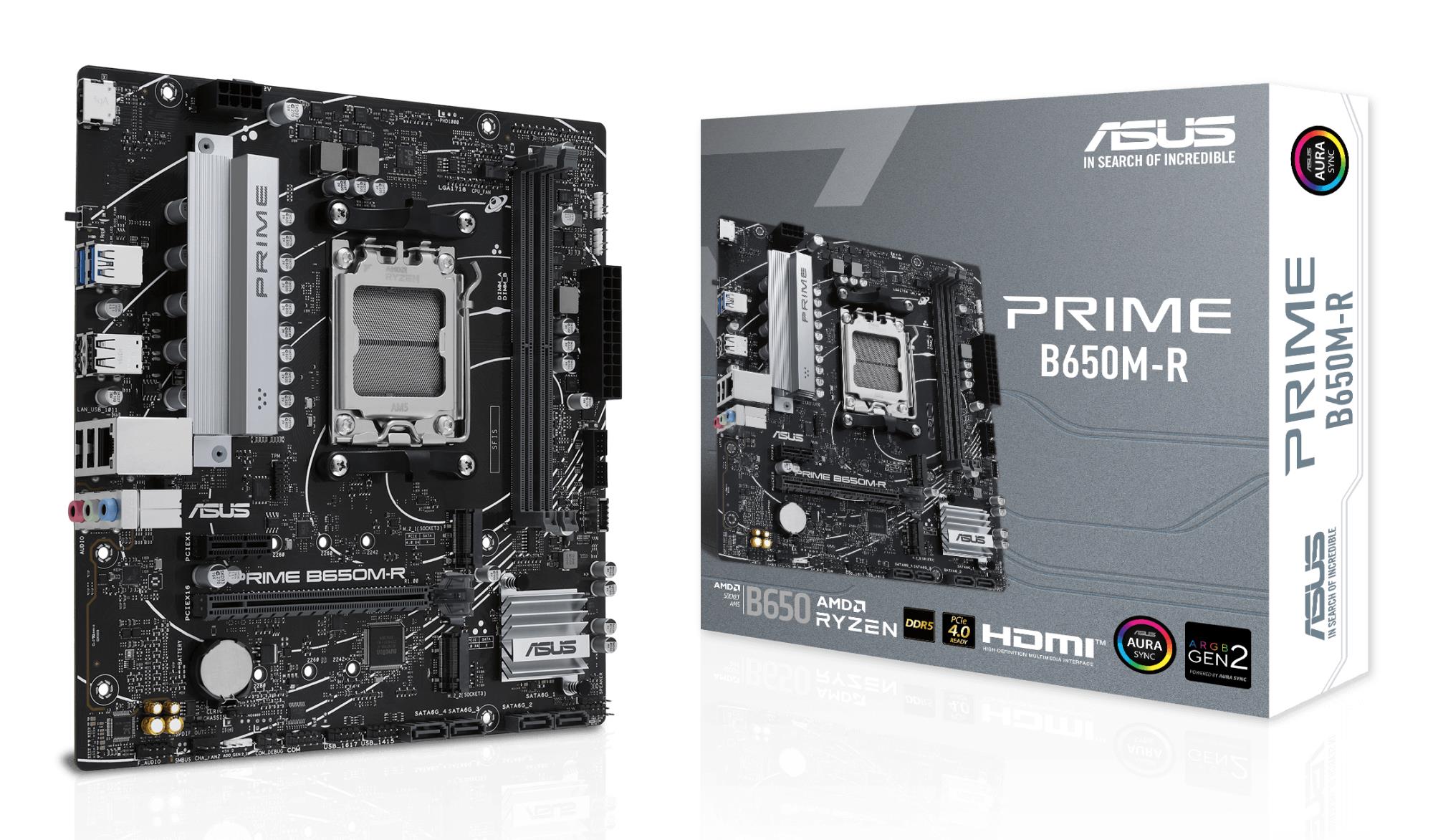 3ee438e4-922b-4c83-a0ab-0509c24e2c06 Motininė plokštė ASUS PRIME B650M-R su DDR5 atmintimi ir 2 M.2 lizdais