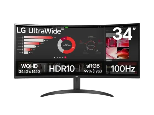 LG   34WR50QK-B   34 "   VA   QHD   21:9   100 Hz   5 ms   3440 x 1440 pixels   240 cd/m²   HDMI ports quantity 2