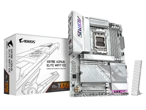 Gigabyte X870E AORUS ELITE WIFI7 ICE   Processor family AMD   Processor socket AM5   DDR5   Supported hard disk drive interfaces SATA, M.2   Number of SATA connectors 4