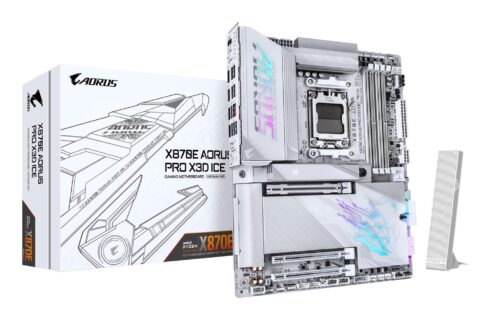 GIGABYTE X870E A PRO X ICE motininė plokštė su DDR5 RAM ir Wi-Fi