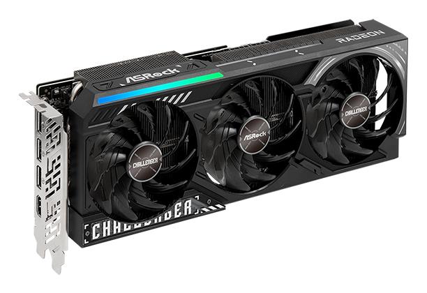 5b68cc59-2273-4eef-b88d-b1fa6aada867 Vaizdo plokštė ASROCK AMD Radeon RX 9070 XT, šoninis vaizdas su jungtimis