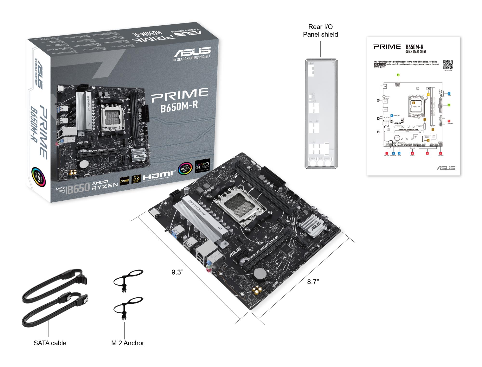 68fe96ce-c5ed-4606-9498-257a54ad4034 Mainboard ASUS AMD B650 SAM5 Micro-ATX Memory DDR5 Memory slots 2 1xPCI-Express 4.0 1x 2xPCI-Express 4.0 16x 2xM.2 1xHDMI 4xUSB 2.0 2xUSB 3.2 1xRJ45 3xAudio port PRIMEB650M-R