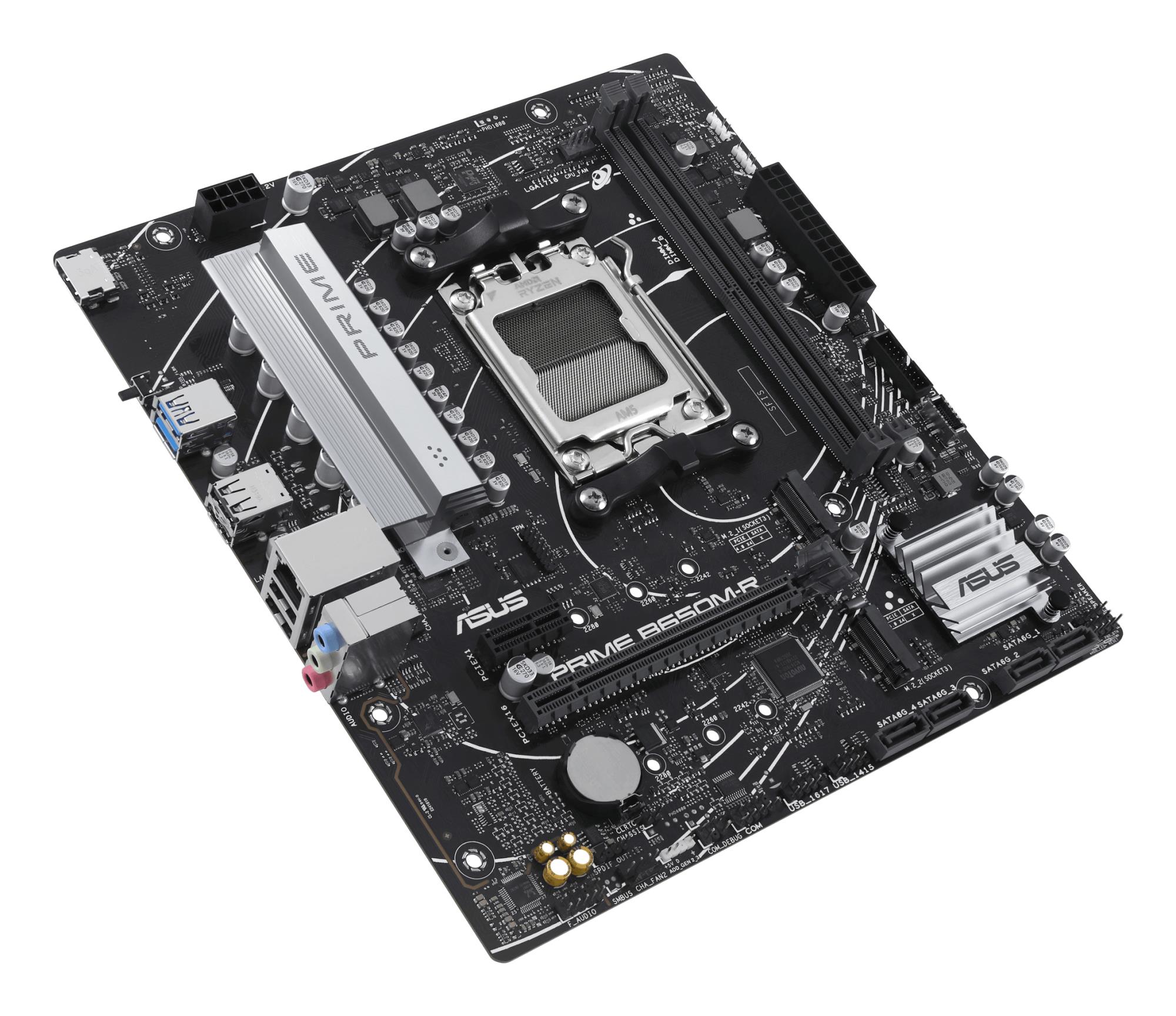 8b3085bb-287d-43c3-ba01-e424c82f7bbb Mainboard ASUS AMD B650 SAM5 Micro-ATX Memory DDR5 Memory slots 2 1xPCI-Express 4.0 1x 2xPCI-Express 4.0 16x 2xM.2 1xHDMI 4xUSB 2.0 2xUSB 3.2 1xRJ45 3xAudio port PRIMEB650M-R