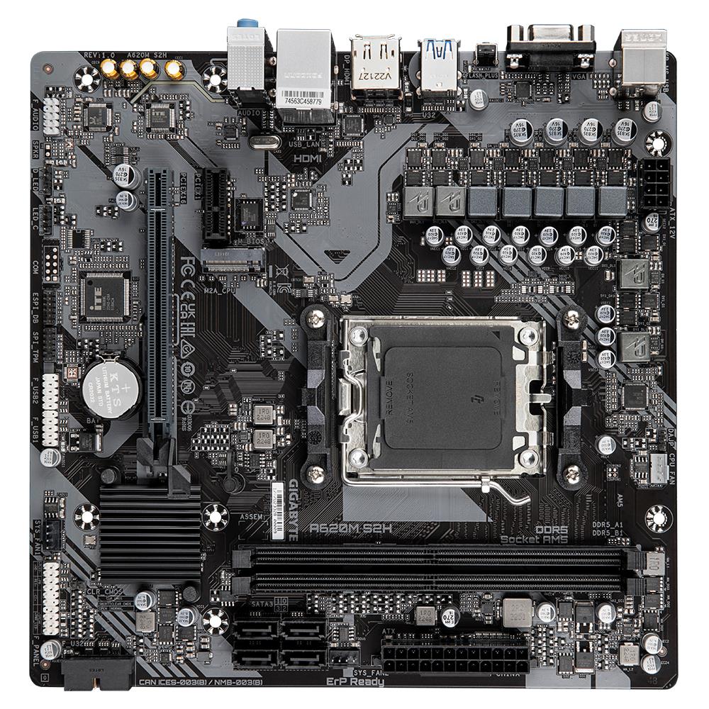 aa5384ba-7936-49f0-8f1e-56a6853dc95e-1 Mainboard GIGABYTE AMD A620 Socket AM5 micro ATX RAM DDR5-SDRAM 2xSlots 1xPCI Express x1 slots 1xPCI Express x16 slots 1xNumber of M.2 (M) slots A620MS2H2.2