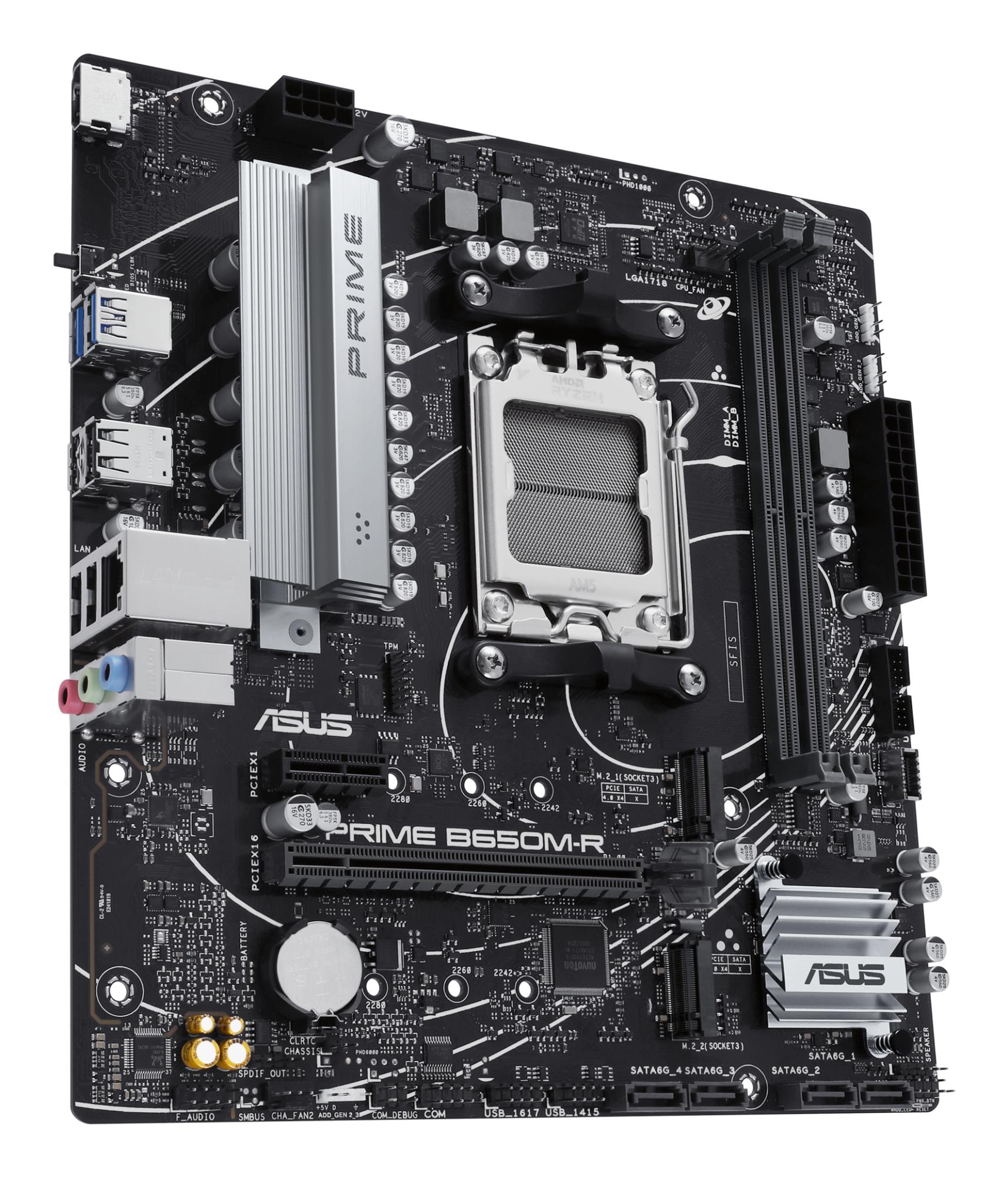 f43f46db-00c1-45bd-aa80-6f3931dc9f36 Mainboard ASUS AMD B650 SAM5 Micro-ATX Memory DDR5 Memory slots 2 1xPCI-Express 4.0 1x 2xPCI-Express 4.0 16x 2xM.2 1xHDMI 4xUSB 2.0 2xUSB 3.2 1xRJ45 3xAudio port PRIMEB650M-R
