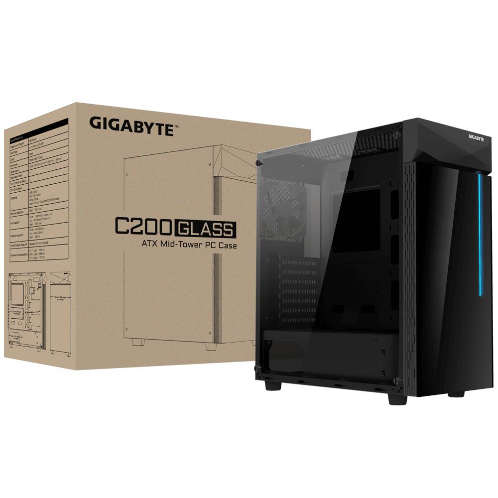 108441fe-e784-4e9e-91c9-e6432b27ae1b-1 Case GIGABYTE C200 GLASS MidiTower Not included ATX MicroATX MiniITX Colour Black GB-C200G