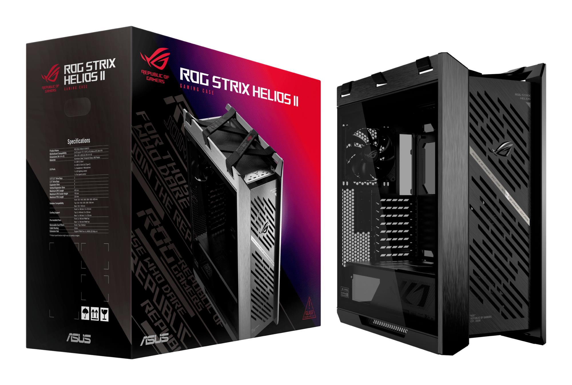 19f73105-aba0-4c82-a8c4-6f52f6438e88 Korpusas ASUS ROG Strix Helios II, šoninis vaizdas su stikliniais paneliais