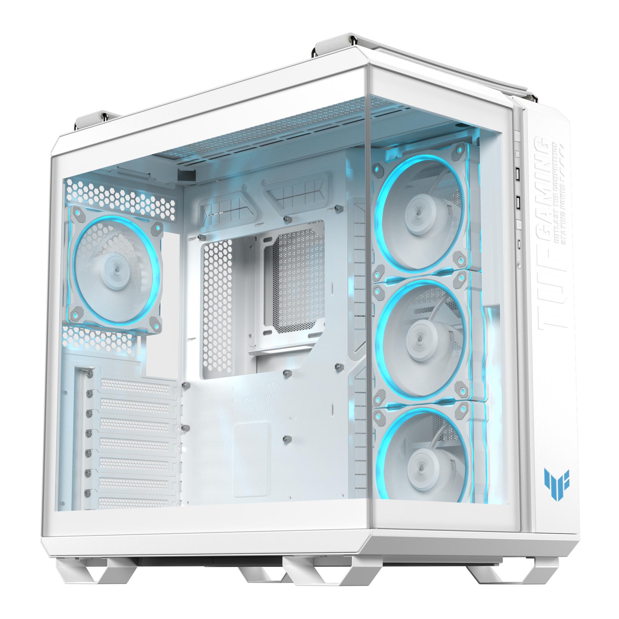 3056d656-2c34-4cf4-963b-815e84f07f5f-1 Case ASUS TUF Gaming GT502 Horizon MidiTower Case product features Transparent panel Not included ATX MicroATX MiniITX Colour White TUFGAMGT502HORIZONWHT