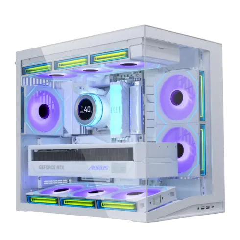 Korpusas LIAN LI O11D MINI V2 Flow, šoninis vaizdas su atidarytomis durelėmis