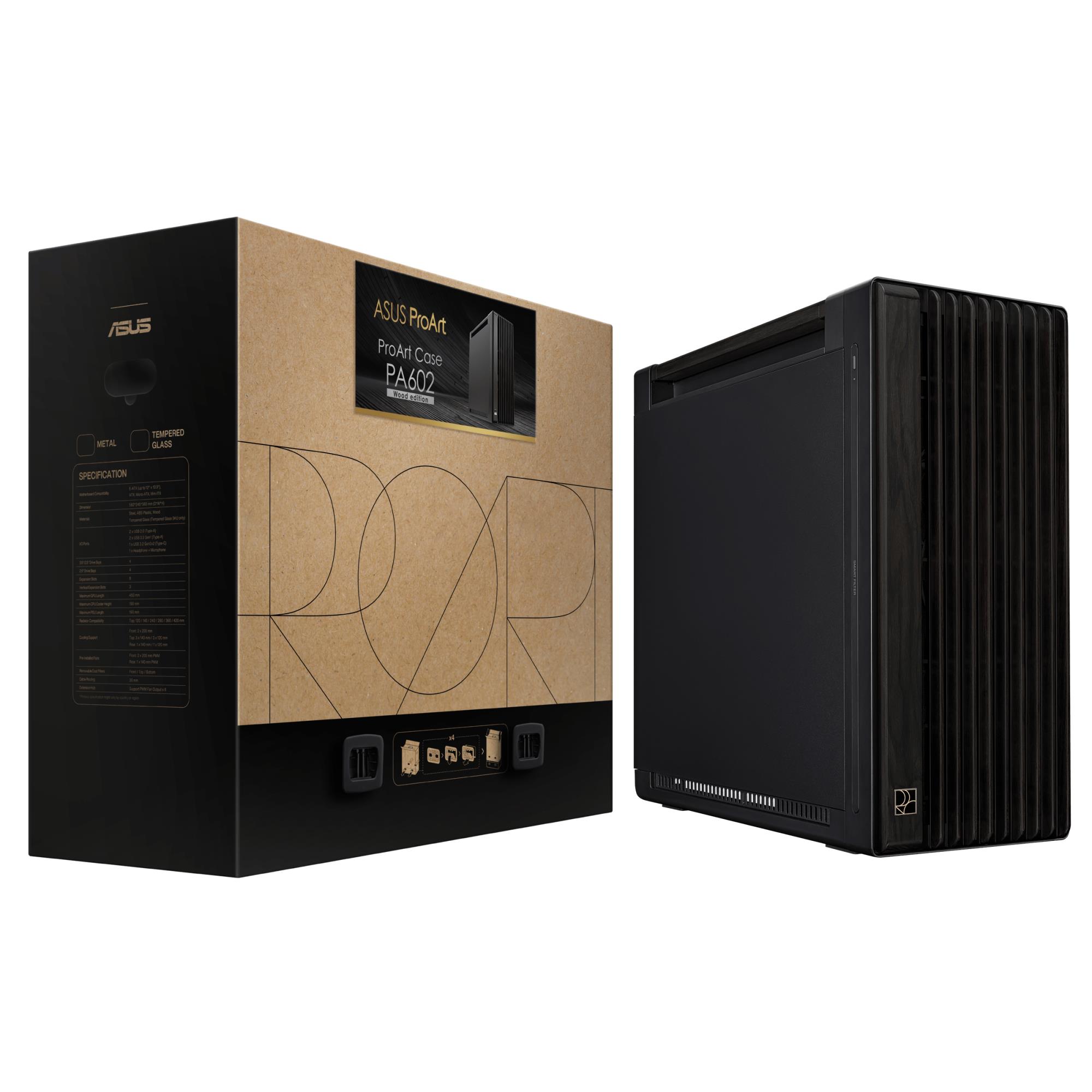 432adde4-07b1-44b0-8f32-614a577aa050-1 Case ASUS ProArt PA602 Wood Edition - Metal Panel MidiTower Case product features Fan control panel Not included Colour Black PROARTPA602WOODMETAL