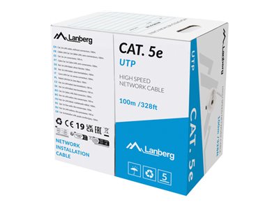 Lanberg   LAN Cable CAT.5E UTP 100M Solid CU Grey Fluke Passed   LCU5-12CU-0100-S
