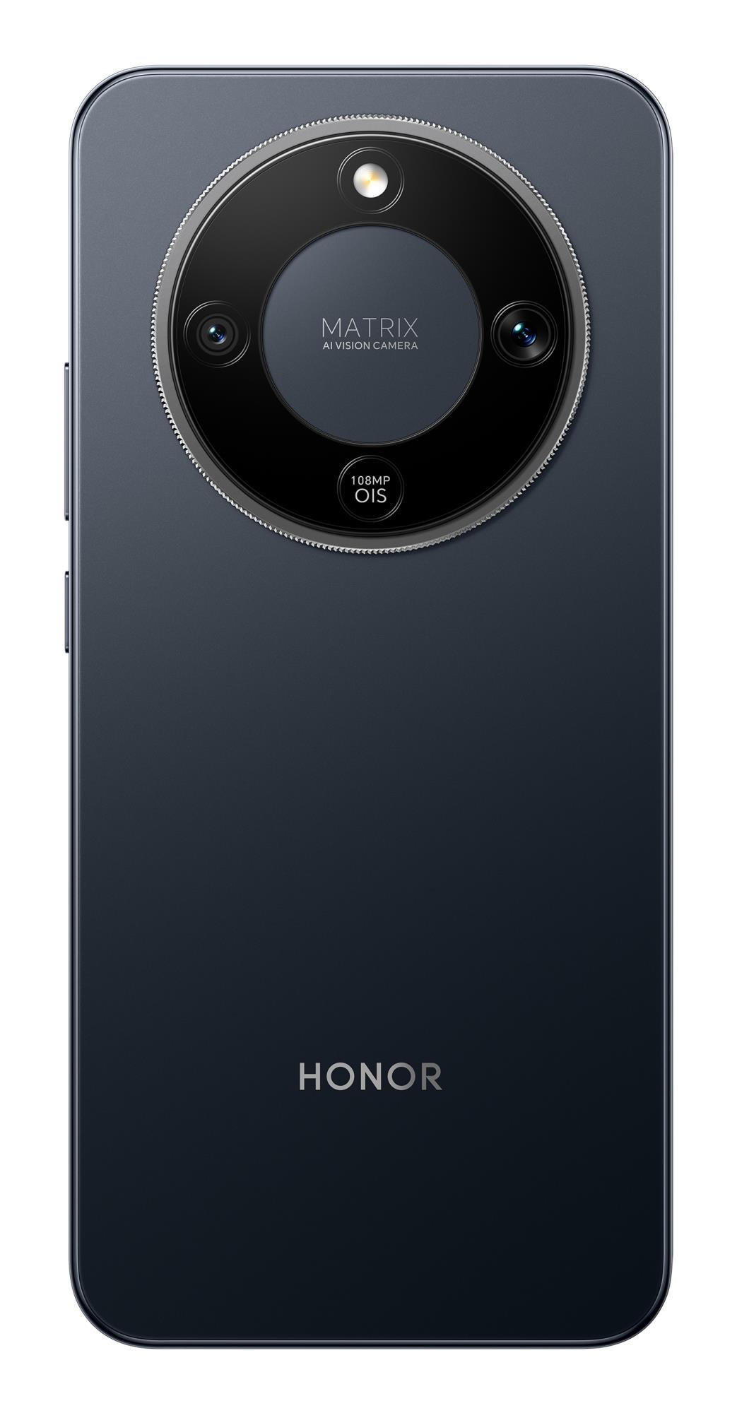 4f91a618-705f-40a1-8601-fdca32237d11 Honor Magic8 Lite, juodas, matomas iš šono su ekranu ir mygtukais