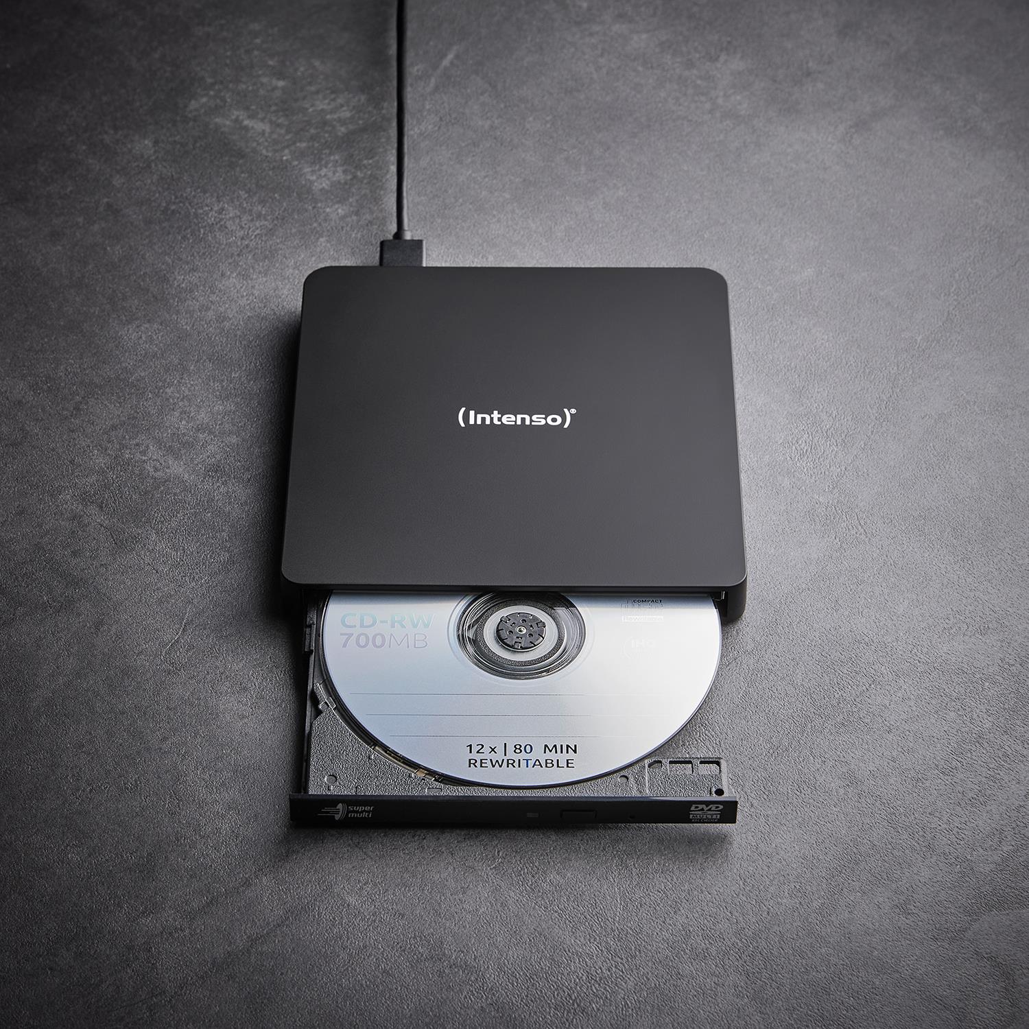 5b13ad4a-f504-42a1-b849-7fbfaa81f677 Išorinis DVD RW įrenginys su USB 3.2 jungtimi, matomas iš šono