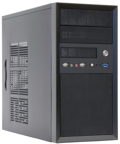 CHIEFTEC MiniTower MicroATX korpusas juodas CT-01B-OP su tinkluotais priekiniais ventiliacijos angomis