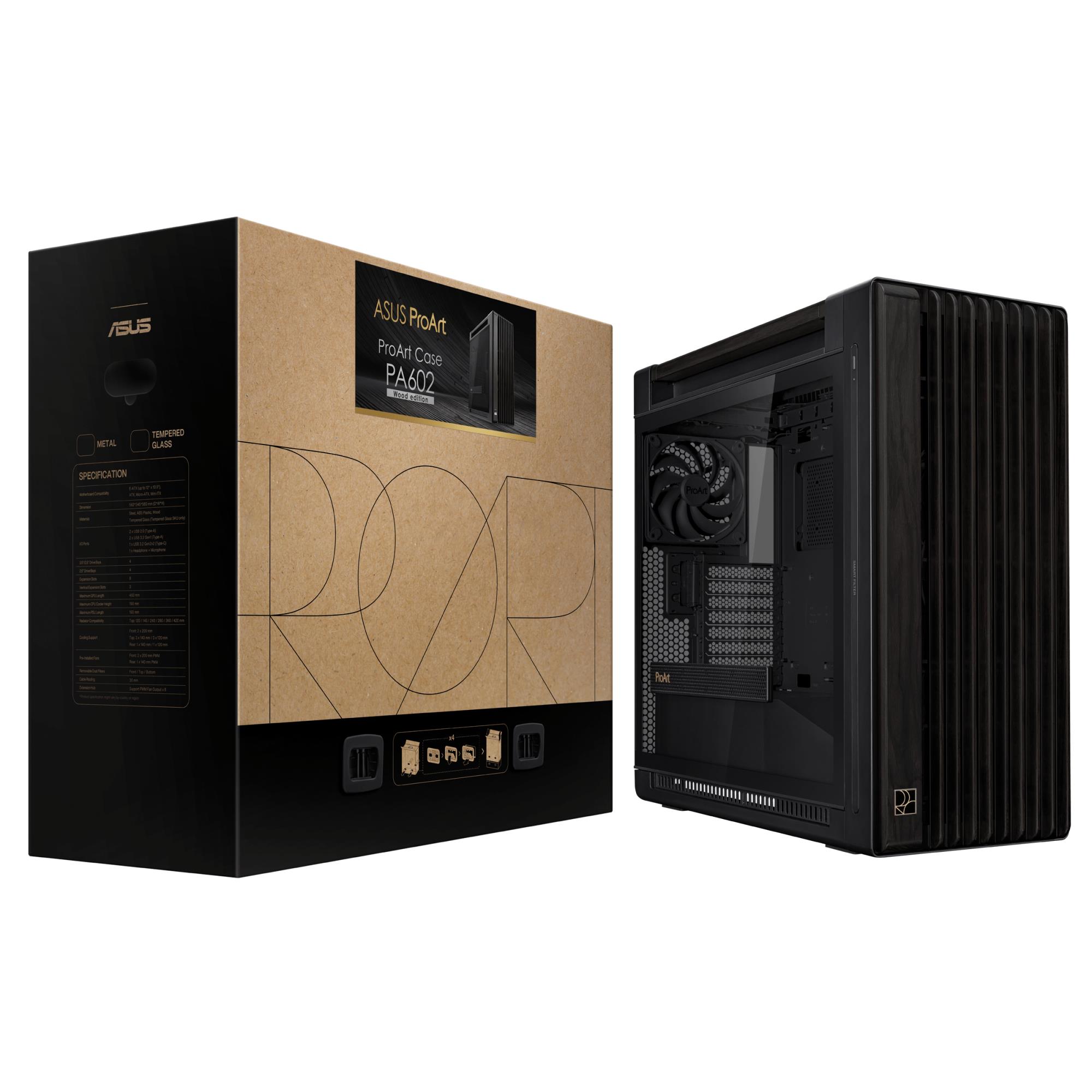6604425c-7db3-4aaf-b63e-a340fa98789d-1 Case ASUS ProArt PA602 Wood Edition - Tempered Glass Panel MidiTower Case product features Transparent panel ATX EATX MicroATX MiniDTX MiniITX Colour Black PROARTPA602WOODTGPWM